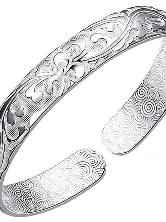 Jewelry - Sterling Silver Plated Cuff Bangle Bracelets Adjustable Jewelry Fashion Simple O